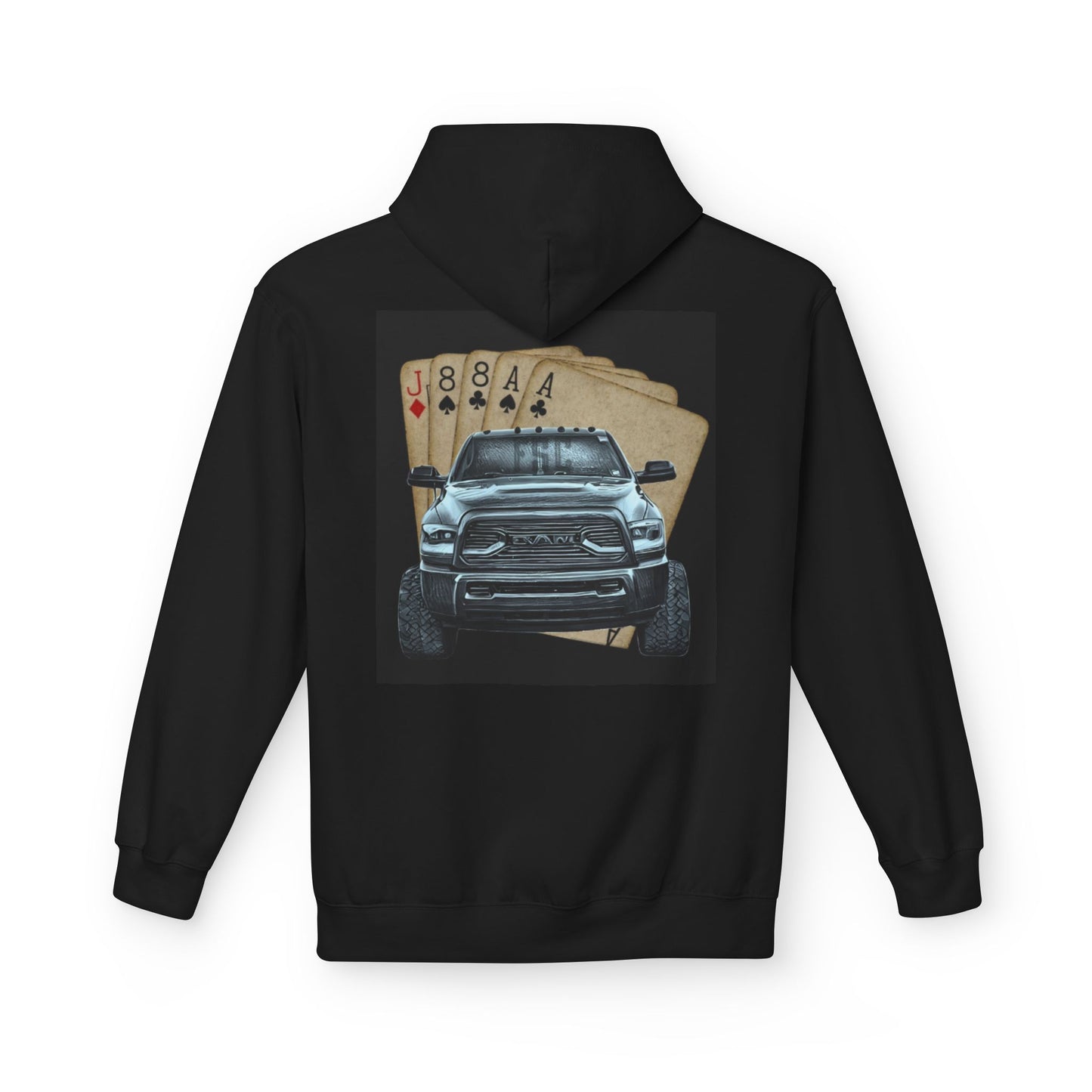 Custom Graphic Fleece Hoodie for Truck Lovers, Perfect for Casual Wear, Gift for Him, Card Game Theme, Everyday Style