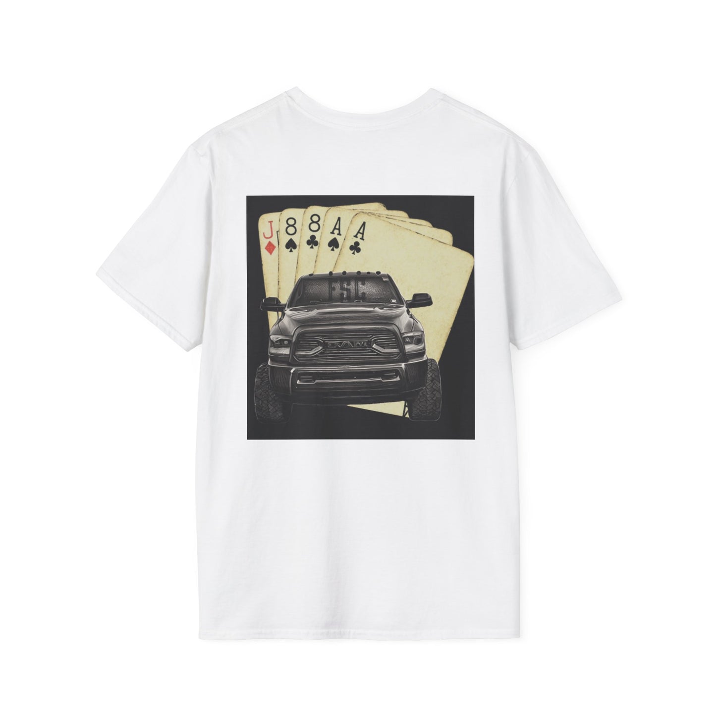 Unisex Softstyle T-Shirt with Car and Poker Theme - Perfect for Car Enthusiasts, Gamers, Casual Outings, Birthday Gifts, or Poker Nights