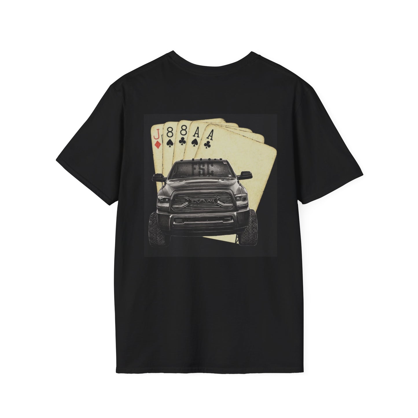 Unisex Softstyle T-Shirt with Car and Poker Theme - Perfect for Car Enthusiasts, Gamers, Casual Outings, Birthday Gifts, or Poker Nights