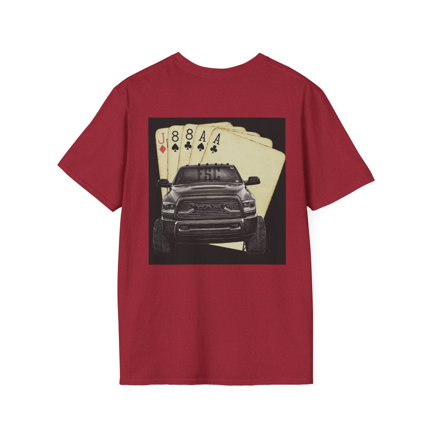 Unisex Softstyle T-Shirt with Car and Poker Theme - Perfect for Car Enthusiasts, Gamers, Casual Outings, Birthday Gifts, or Poker Nights